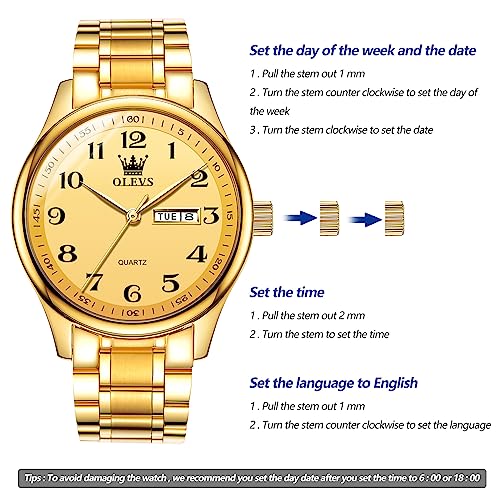 Image of OLEVS Mens Watch Stainless Steel Analog Quartz Watches for Men Day Date Easy Read Diamond Waterproof Dress Luxury Classic Casual Big Face Blue /Black /Gold /Silver Roman Arabic Numerals Men's Wrist Watch