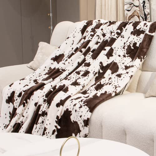 Image of Fleece Throw Blanket for Couch, Birthday Gifts for Women Men Kids, Brown and White Soft Plush Warm Throw Blanket for All Seasons Home Room Decor 50x60 Inches