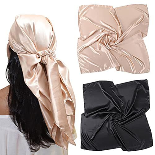 90cm Solid Color Head Scarf Silk Like Hair Scarf Square Hair Bandana Silky Hair Wrap Large Neck Scarf Black4