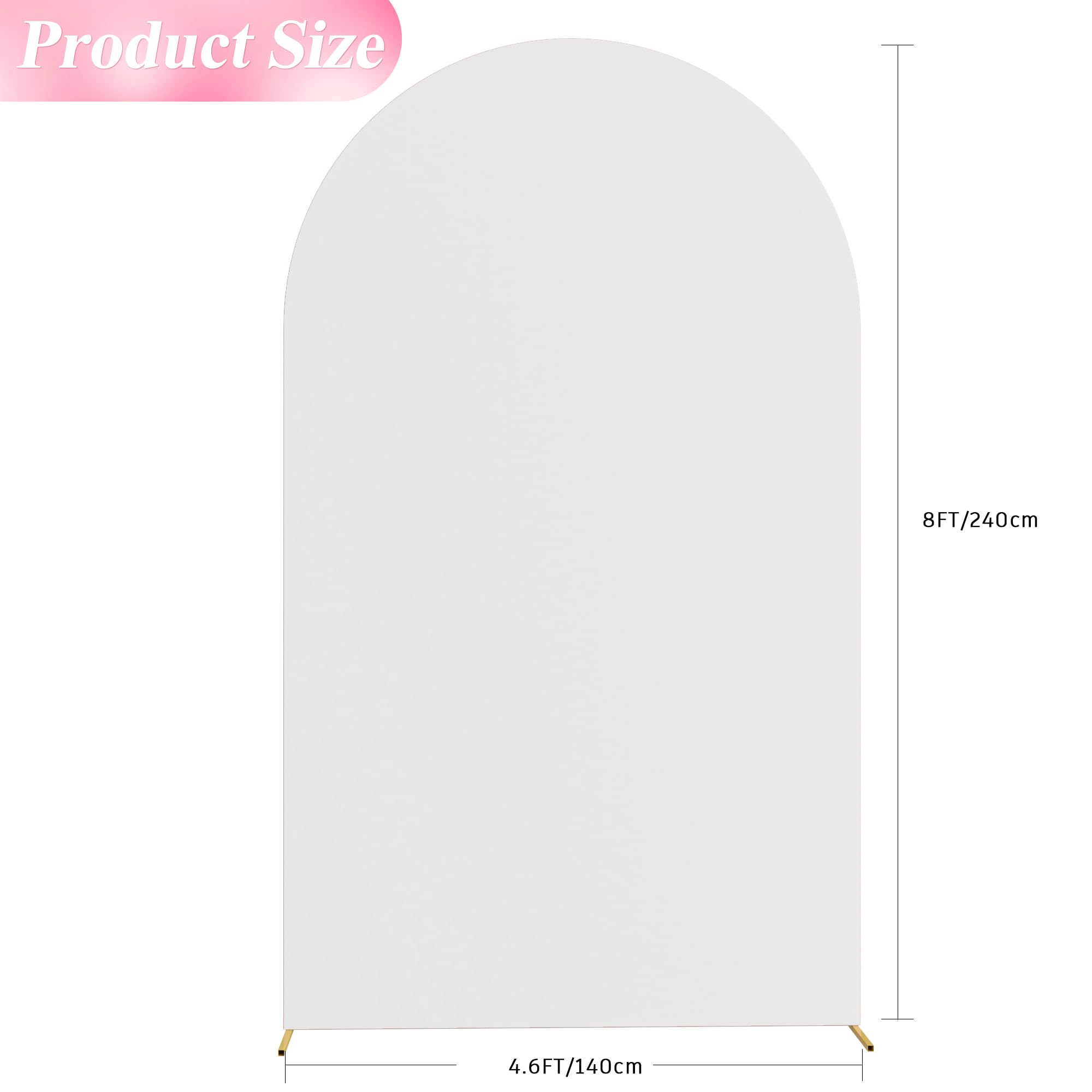 Wokceer Wedding Arch Cover 8FT Spandex Fitted Wedding Arch Stand Covers Round Top Chiara Arch Backdrop Cover for Birthday Party Ceremony Banquet Decoration White