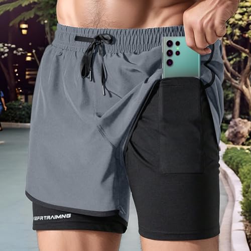 3 Pack Men's 2 in 1 Running Shorts with Liner,5" Quick Dry Gym Athletic Workout Shorts,Lightweight Training Yoga Pants3
