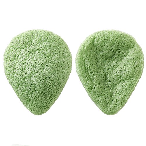 Sinide Konjac Facial Beauty Sponge 2 Pack Activated Bamboo Charcoal for Face Exfoliating, Acne Removal, Deep Cleansing 100% Pure Natural Puff Sponges (Green)