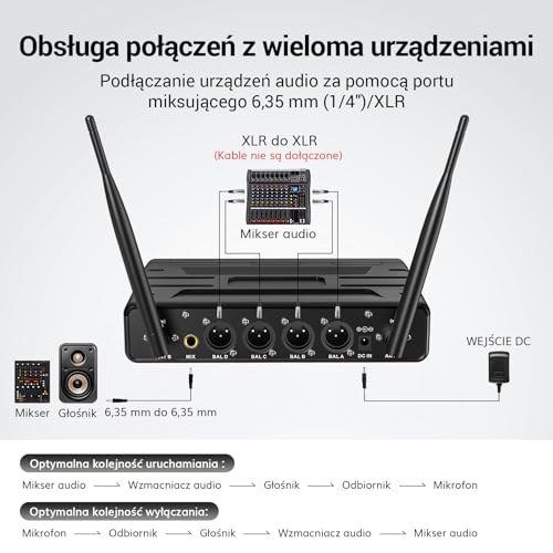 System mikrofonów bezprzewodowych TONOR, 4x5-kanałowy bezprzewodowy ręczny mikrofon dynamiczny z odbiornikiem, zasięg 60 M UHF, mikrofony ze stabilną transmisją sygnału do karaoke, śpiewania, wesela
