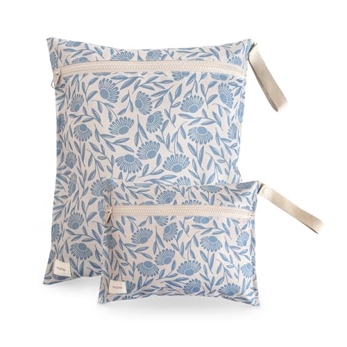 mushie Water Resistant Wet Bags | Large & Small Reusable Storage Bag for Baby Items and Travel | Zippered Pockets with Handle | Machine Washable, Set...