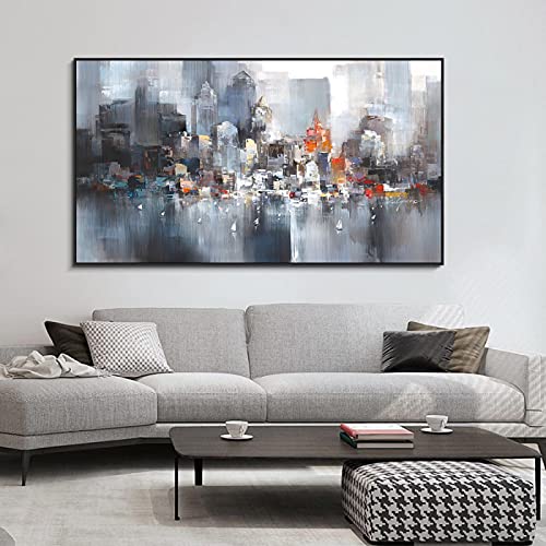 Ficha técnica Cuadro al óleo moderno extragrande sobre lienzo póster abstracto de edificios polares arte de pared para sala de estar decoración del hogar 100 x 190 cm marco negro incluido - Fernando Cortés