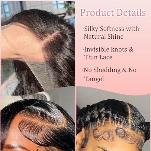 annione 30 Inch 13x6 Lace Front Wigs Human Hair 200% Density Real Human Hair Wig Body Wave HD Lace Frontal Wigs Pre Plucked Transparent Lace Natural Black for Women - Image 4