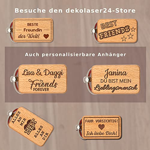 dekloaser24 - Schlüsselanhänger Home Is Where You Park It Bus VanLife Camping Caravan aus Buchenholz mit Wohnmobil und Bäumen - Ideales Accessoire für Camper