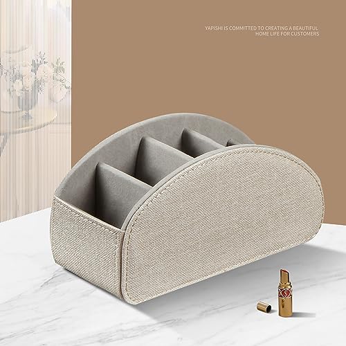 Remote Control Holder PU Leather TV Remote Caddy for Table, 5 Compartments Nightstand Organizer for Bedroom Accessories/Bedside Remotes/Media Controllers/Office Supplies, Decorations for Living Room - Thumbnail 5