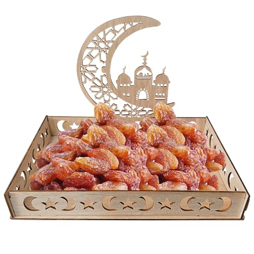 Vassoio Di Legno Ramadan Vassoio Di Cibo Eid Vassoio Di Legno per Servire Il Cibo Islam Ramadan Vassoio Di Dessert per Decorazioni Da Tavola Deid Mubarak Islam Muslim Party Supplies (B)