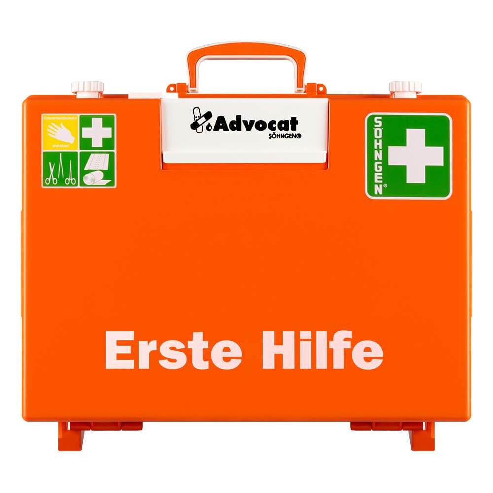 SÖHNGEN Erste-Hilfe-Koffer Advocat DIN 13169, Wandhalt., Pflasterspender, orange aus Kunststoff, Art.-Nr. 367000 | Verbandskasten | Notfallkoffer | Erste Hilfe Kasten