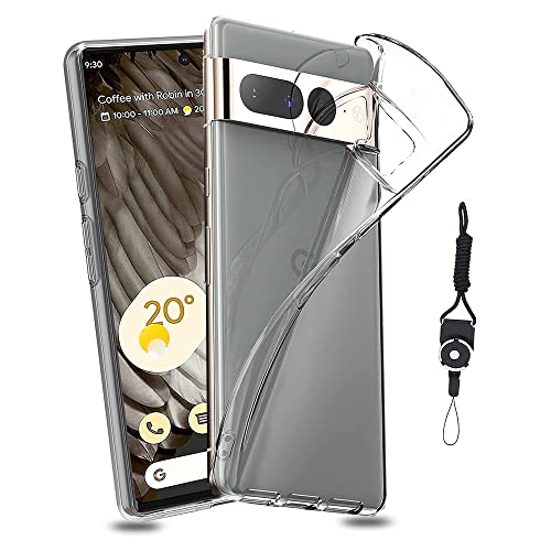 pixel 7 pro 用の ケース カバー クリア 全透明 対応 TPU 耐衝撃 指紋防止 薄型 軽量 黄変防止 ストラップホール付属 ネックストラップ付 Qi充電対応 pixel 7 pro