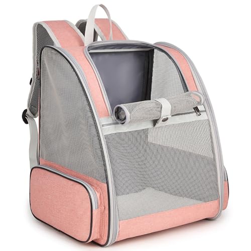 Kommodum - Zaino Gatto Trasporto Cane Taglia piccola Trasportino Pieghevole per Cani con Cinturino di Sicurezza Interno Borsa Portatile Porta Animali Cuccioli Gatti Medi Traspirante Km06 Rosa