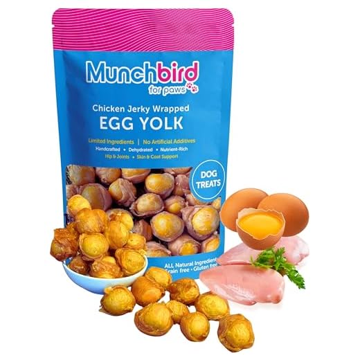 Munchbird Dehydrated Chicken Jerky Wrapped Egg Yolk Dog Treats, high-Protein Dog Food Topper with no fillers. Natural Alternative to Freeze-Dried Quail Egg Yolk. Healthy Dog Treats, 7 oz, 20–30 pcs.