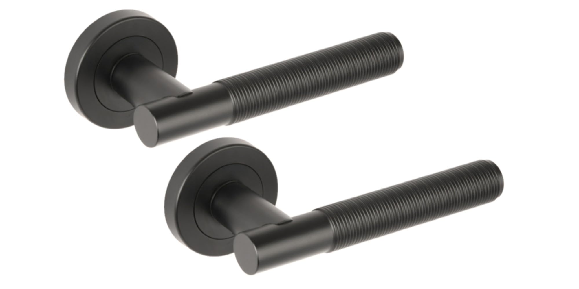 Hunta HANDLEZONE® Halo Ring Knurled Lever On Round Rose Door Handles, Internal Passage Latch Handles, 1 Set - Black Matt