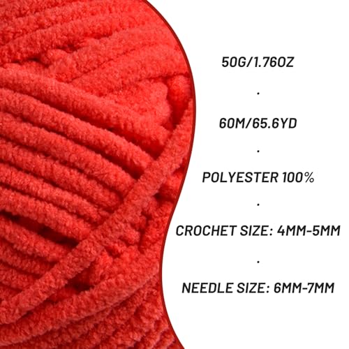 Image of 3 Packs Plush Chenille Chunky Crochet Amigurumi Yarn - Baby Yarn for Crocheting Soft - Fluffy Velvet Knitting for Blankets Crafts 150g / 196.8yds (3 Red)