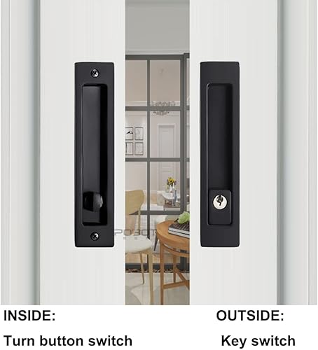 Miniatura 4 de CCJH Cerradura de puerta corrediza de 7 pulgadas manija empotrada invisible con 3 llaves cerradura de puerta de bolsillo para muebles de madera