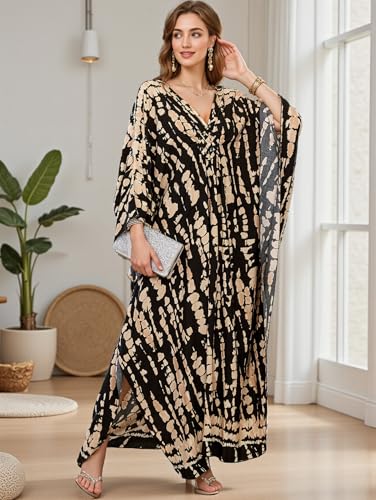 Image of IMAGEKOPE Women's Plus Size Animal Print V-Neck Batwing Kaftan Beach Dress Bathing Suit Cover-Up Loungewear
