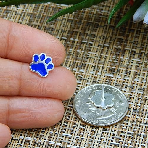 Solid 925 Sterling Silver w/Color Enamel Paw Print Stud Earrings Puppy Dog Cat Pet Lover(Choose Your Color)3