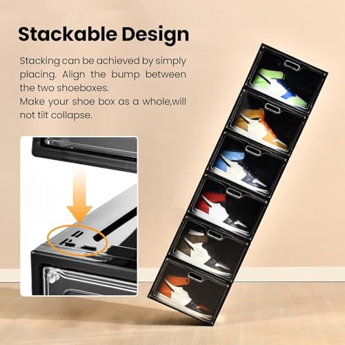 Image of 8 Pack Drop Side Shoe Boxes, Large Stackable Shoe Storage, Thick Plastic | Sneaker Storage with Magnetic Door, Shoe Organizer for Closet, Sturdy Shoe Containers, Sneaker display Case Fit up to Size 13