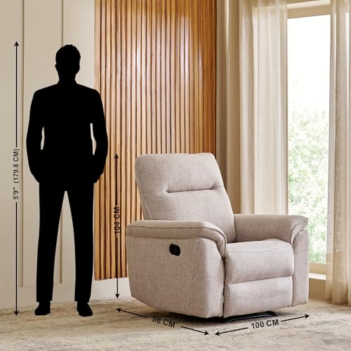 Image of Home Centre | Artise Fabric 1-Seater Recliner | Recliner for Living Room | Solid Wood | Beige | 1 Year Warranty