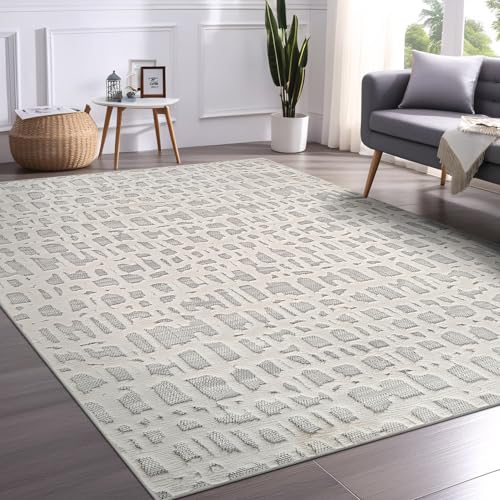 Beverly Rug Micro Loop Area Rug Gray/White 5x7 Abstract Modern