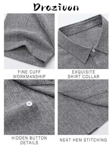 Drazivon Men's Linen Short Sleeve Button Down Casual Shirts Dark Gray 4XL - image 3