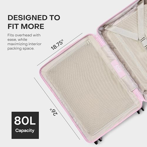 Checked Expandable - 24.5" Airline Approved Check In Luggage with Wheels, Spinner Suitcase for Men & Women - TSA Lock Rolling Suitcase, Spinner Wheels, Expansion Zip, Y-Strap - Blush Pink2