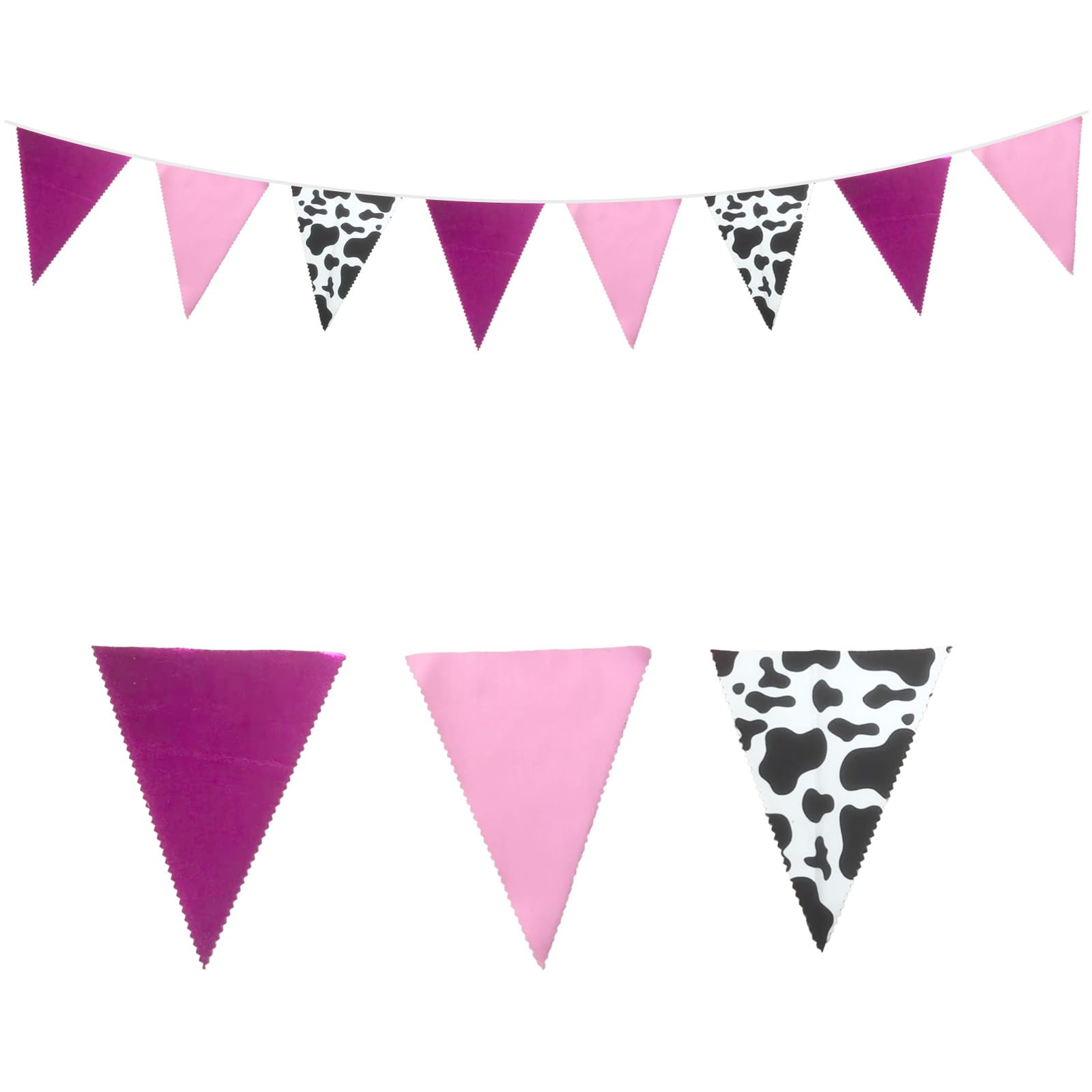 Bdfgh 32Ft Western Cowgirl Party Decorations, Triangular Hot Pink Cow Print Fabric Bunting Banner, Pink Farm Animals Bunting Banner for Disco, Baby Shower, Derby Day, Wild Parties, Gardens, Farms