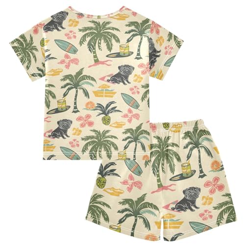 ALAZA Pug Dog Palm Tree Pineapple Pajamas Short Sleeve 2 Piece Sleepwear Top and Bottom Pajama Set Unisex2