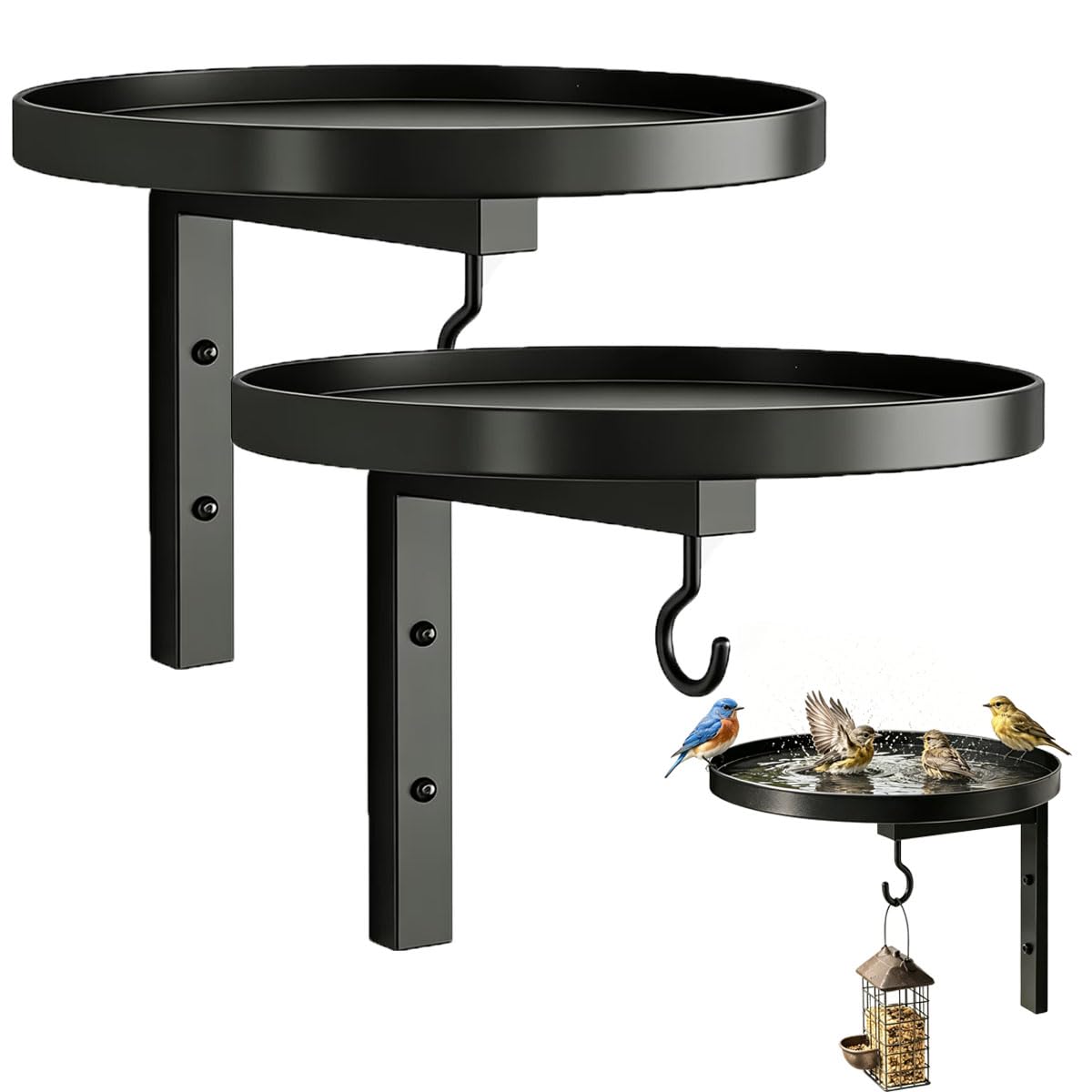 Wall-Mounted Metal Bird Bath, 2 in 1 Wall Mounted Bird Bath and Feeder with Feeder Hook for Garden, Balcony & Terrace (2Pcs)