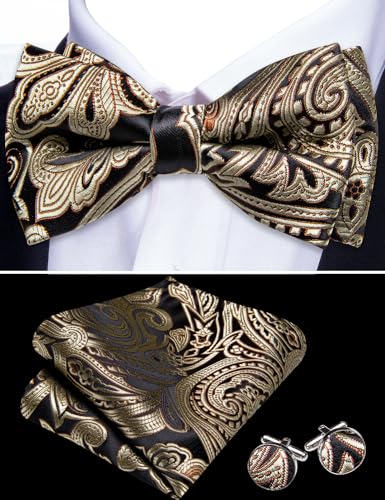 Image of YOHOWA Mens Bow Tie Set Paisley Coloful Pre-tied Bowties Adjustable with Handkerchief Cufflinks Wedding Prom Party
