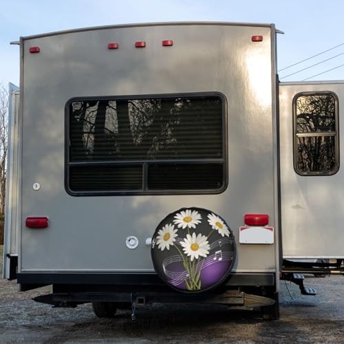 Image of Delerain Spare Tire Cover Music Notes Daisy Flowers Wheel Covers Waterproof Dust-Proof UV Sun Universal Fit for RV Trailer RV SUV Truck and Many Vehicle (18 Inch for Diameter 32 inch-34 inch)