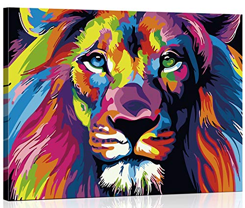 Toudorp Malen nach Zahlen Tiere DIY Acrylmalerei-Kit - 40 cm x 50 cm Buntes Löwenmuster Malen nach Zahlen mit 3 Pinseln…