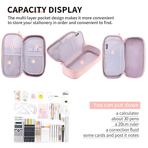 Cicimelon Durable Pencil Case Big Storage Pen Pouch Bag For School Supplies Office College Teen Girls Adults, Pink #TOP1