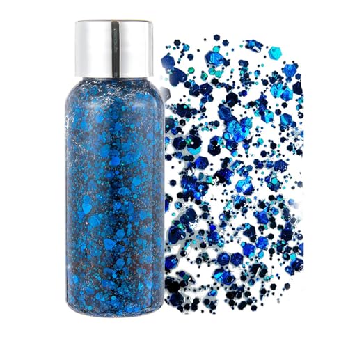 GL-Turelifes Lentejuelas de sirena con purpurina líquida, sombra de ojos, gel para el cuerpo, festival, purpurina, cosméticos, para el pelo, maquillaje de larga duración, brillo de 30 g (05# azul)