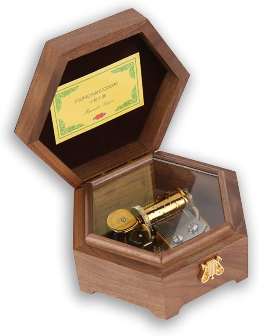BinkeGG Play [ Always with Me (Spirited-Away) ] 30 Note High Class Walnut Wooden Hexagon Wind up Music Box with Sankyo Music Box Movement