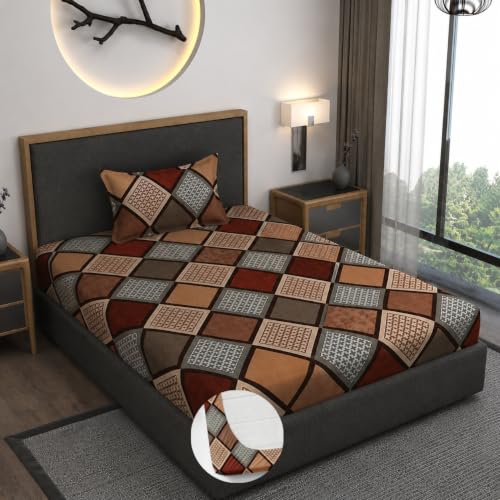 Image of Premium Heavy Cotton Elastic Fitted Bedsheets with 1 King Size Pillow Covers || Single Bed with All Around Elastic 350 TC || 36 x 78 x 6 Inch Single Size Fitted || :- Multi Box