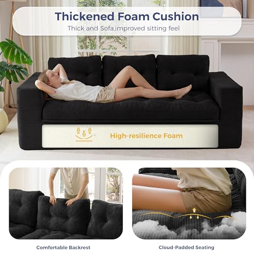 Image of MAXYOYO 79 inch Loveseat Sofa Couch for Small Spaces, Upholstered Boneless Cloud Couch for Apartment Bedroom, 2-Seater Love Seat Floor Modern Sofa with Pillows, No Assembly Required, Black