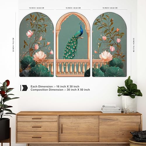Image of Livin'luxe Set of 3 Peacock Decorative Wall Painting for Living Room, Bedroom, Hotels - Big Size Stylish Frame 50 inch x 30 inch Wall Art for Home Decoration RPNL-10