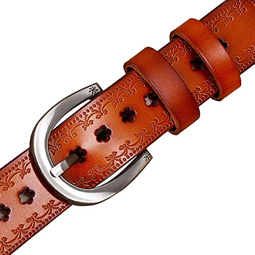 Ceinture en cuir de vachette véritable orange avec détails ciselés