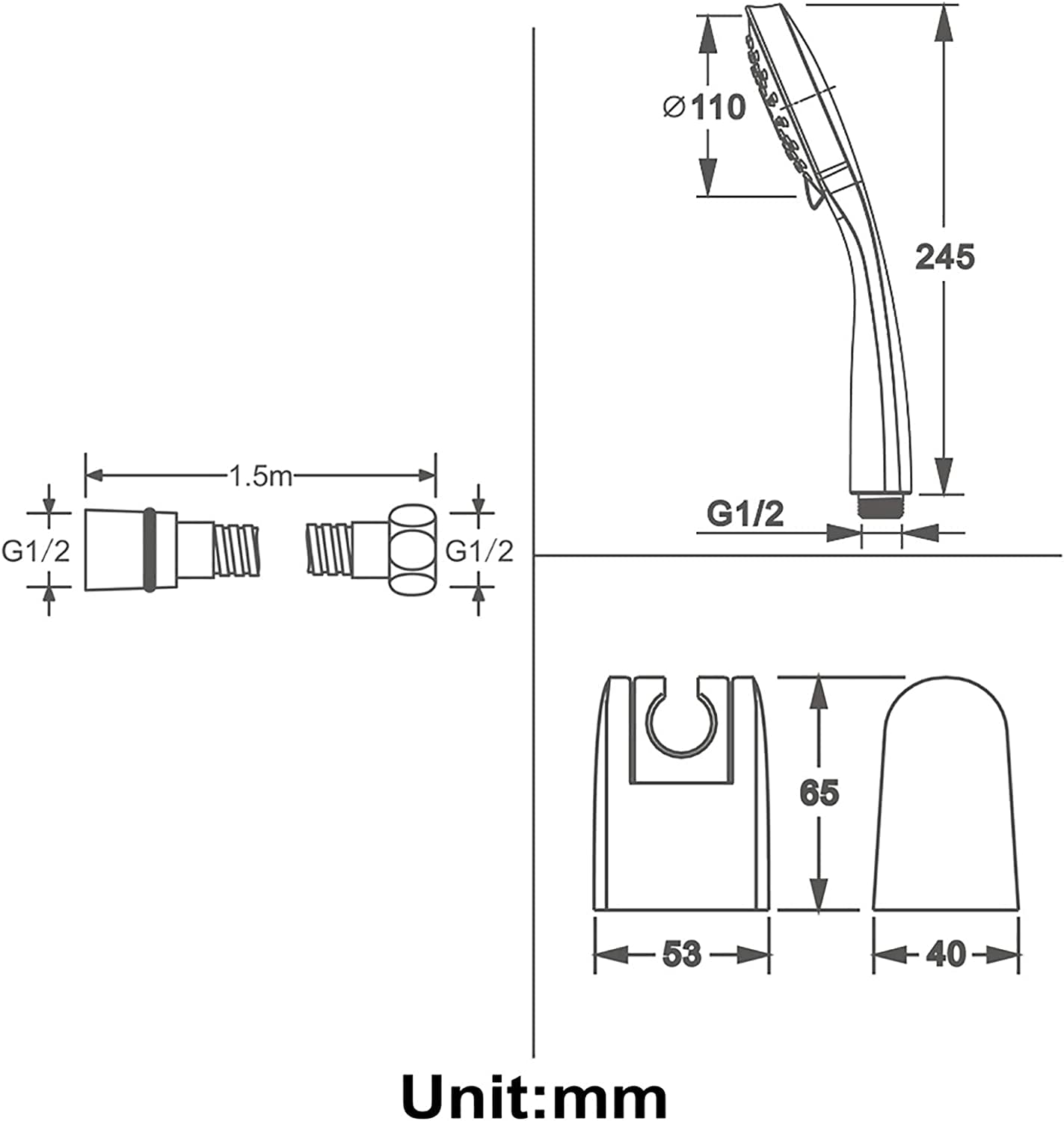 Juego de alcachofa de ducha de mano universal, 5 modos, rociador de ducha de alta presión, construcción de ABS con soporte y manguera de 1,5 m para una experiencia de ducha definitiva