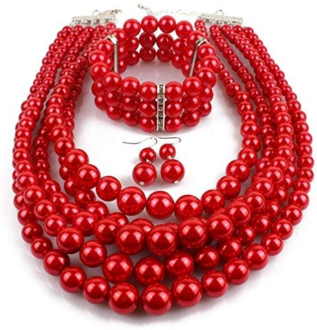 FeliciaJuan-Ac Collar de la joyería de Las Mujeres Conjuntos de bisutería  de fantasía perlada con múltiples Capas de Perlas (Color : Rojo) :  Amazon.com.mx: Ropa, Zapatos y Accesorios