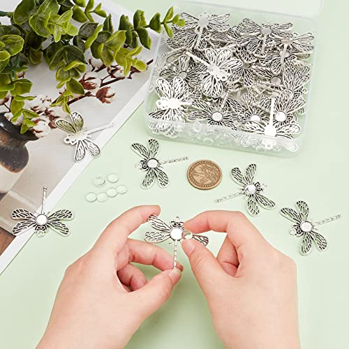 Ph Pandahall 125Pcs Dragonfly Pendant Trays, 60Pcs Animal Cabochon Bezels Tibetan Alloy Blank Bezel Base With 65Pcs 8Mm Round Glass Cabochon Dome For Bouquet Graduation Photo Charm Jewelry Making #TOP5