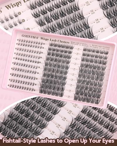 Image of 220Pcs Wispy Lash Clusters Kit Cluster Eyelash Extensions Kit Natural DIY C Curl Individual Lashes Clusters With Bottom Eyelashes