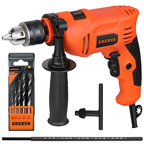 EREBUS,57322 IMPACT DRILL 5Amp Electic Corded Drill, 1/2'' Metal Chuck, 0-3000RPM, Powerful Variable