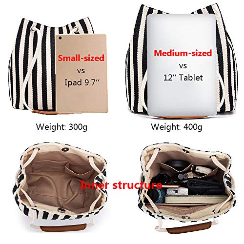 Bydenwely Women's Canvas Summer Tote Bag, Striped Hobo Purse, Small Black - image 4