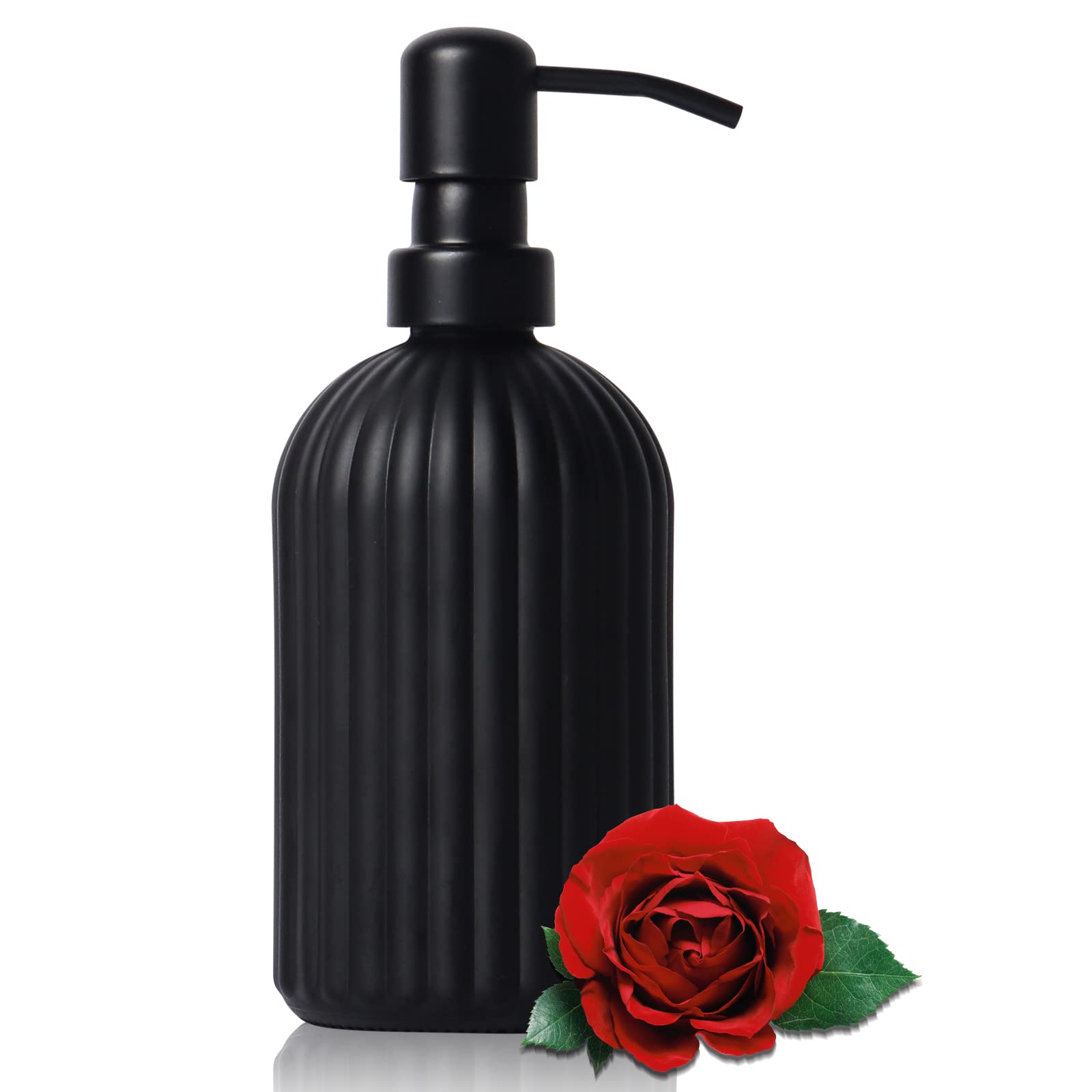 Qudubuy Glass Soap Dispenser with Rustproof Pump, 13.5oz/400ml Refillable Liquid Hand Soap Bottle for Kitchen, Bathroom, Laundry Room, Countertop (Matte Black)