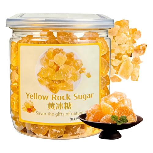 Yellow Rock Sugar, Traditional Yellow Crystal Sugar, Natural Sweetener for Tea, No Additives, Natural Made from Cane Sugar, No Artificial Color,10.58 oz (300g)