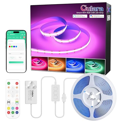 OULARA RGB Smart IC COB LED Strip,Colour Changing Flexible LED Strip Light 6M,WS2811 IC Addressable RGB Lights with APP Control/Music Mode,Work with Alexa/Google for Party Home DIY Lighting Projects