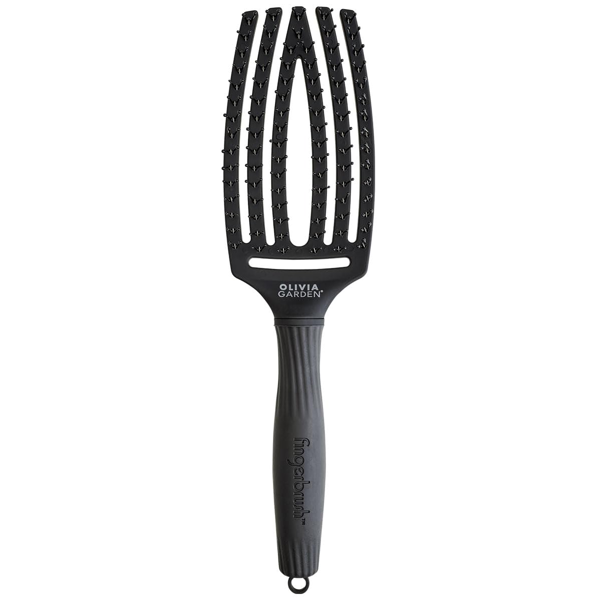 Olivia Garden Fingerbrush Care Iconic - Talla Media - Negro - Cepillo para el Cabello con Cerdas de Nylon Dobles para un Desenredado Suave y Cabello Saludable